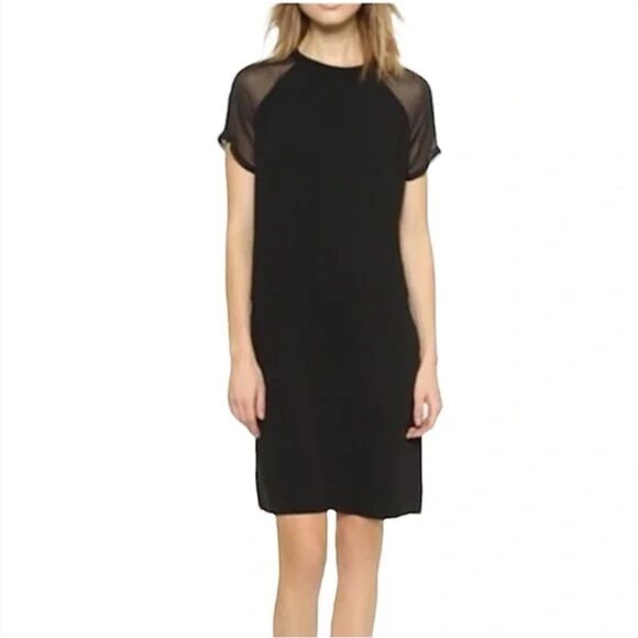 VINCE Black Sheer-Sleeve Loose Crepe Dress XS - Picture 4 of 15